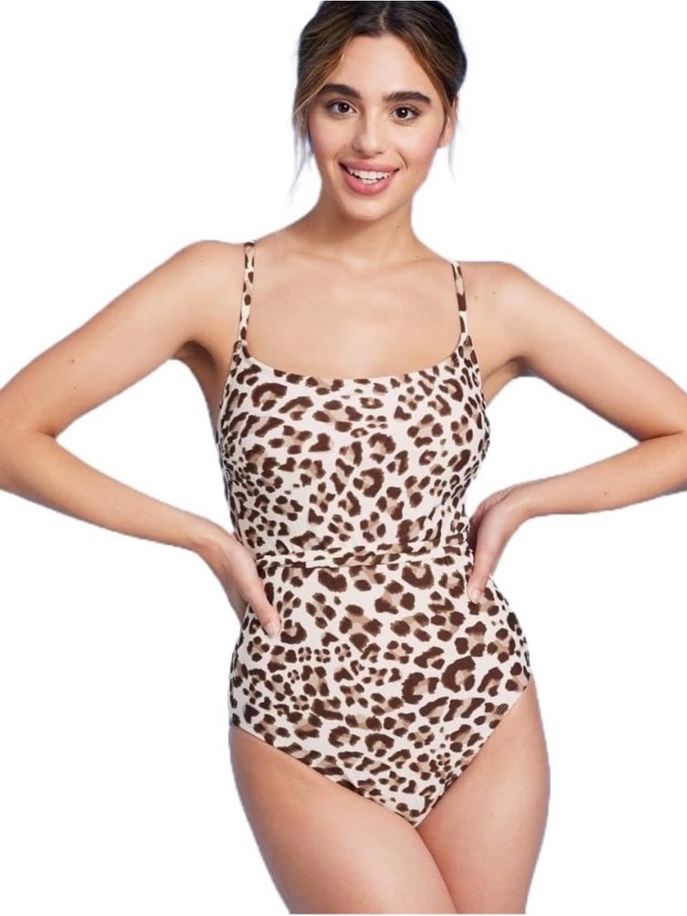 Leopard Print One-Piece Swimsuit with tie up back Large 12/14